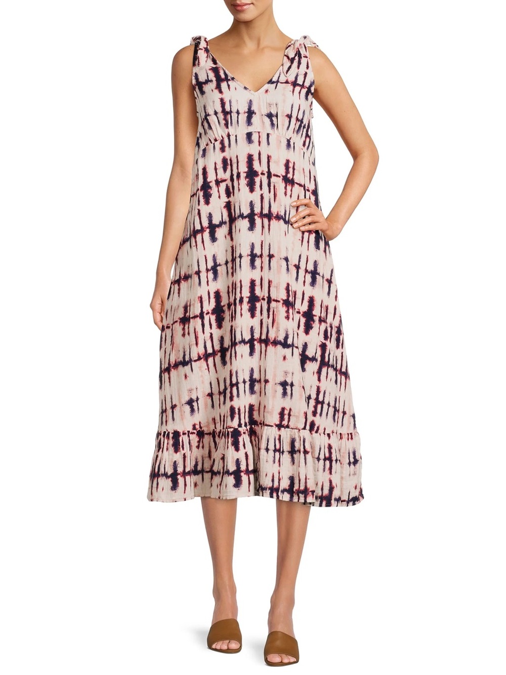 Time and Tru XXXL Tie-Dye Double Cloth 100% Cotton Dress with Shoulder Ties